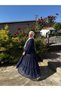 Women's Ruffled Lace Detailed Hijab Maternity Chiffon Dress - Navy Blue - 5