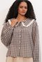 Women's Lace Collar Plaid Shirt 20387 - Brown