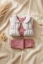 Mia Baby Girl Pink Floral Puffy Vest Triple Combination Set - Cotton Rabbit Print Tunic and Ribbed Pants - 4
