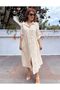 Italian Embossed Embroidered Long Dress Beige - 4