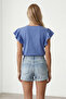 Women's indigo crew neck ruffle trim blouse with pearl detail alc-x15531 - 5
