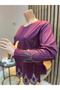 Women's Middle Age and Above Nile Patterned Stoned Laser Cut Mother Combed Cotton Blouse - 3