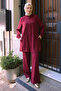Burgundy Buttoned Tunic Trousers Suit