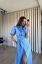 Baby Blue Cape and Belted Shirt Dress - 4
