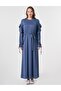 Ruffle Detailed Combed Cotton Dress Indigo - 2
