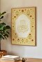 Red Flower Arabic Script Single Wooden Table on Cream Background Natural Wood Framed Home and Business Table