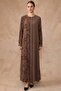 Pattern and Stone Detailed Cupra Silk Plus Size Ferace Brown 6857 - 6