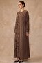 Pattern and Stone Detailed Cupra Silk Plus Size Ferace Brown 6857 - 2