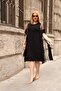 Plus Size Black Dress with Tulle Detail - 5