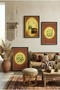 Kaba Themed Triple Wooden Table with Allah and Muhammad Inscriptions - Black Wooden Framed Home and Business Table