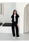 Women's Stripe Detailed Vest Suit with Zipper, Loose Cut, Wide Leg Pants and Top Set