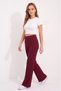 Women's Burgundy Soft Textured High Waist Ribbed Trousers Nj168