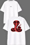 Red Snake Design Front and Back Printed White Oversize T-Shirt