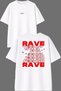 Rave Techno Rave Design Front and Back Printed White Oversize t Shirt