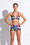 6650 Yellow Pink Halter Neck Shorts Bikini Set