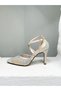420 Women's Stoned Tulle Detailed Ankle-Tied Thin Heeled Semi-Open Evening Dress Stiletto - 3