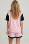 Pink Collar Detailed Printed Buttoned Cotton Knitted Shorts Pajama Set 8009 - 3