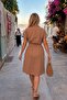 Women's Light Mink Short Sleeve Shirt Dress with Belt Arm-26Y001111 - 2