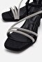 Women's Cross-Strapped Heeled Sandals; Black Glitter - 5