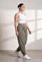 Women's Khaki Summer Pants with Elastic Waist and Cuffs and Stone Detailing - 2
