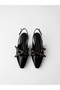 Women's Black Open-Back Cross-Strapped Ballerinas with Gold Buckle - 2