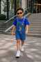 Unisex Model Cute Character Embroidery Patterned Cotton Denim Shorts There Are No Salopet Overalls-Short Sets - 3