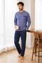 Men's Long Sleeve 100% Cotton Pajama Set Navy Blue