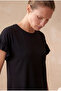 Women's Relaxed Fit Crew Neck Ruffle Detailed Short Sleeve Black Modal / Cotton / Elastane Blend Mini Dress Paula - 4