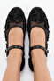 Women's Black Beaded Embroidered Summer Mesh Ballerinas |   Patterned Beaded Transparent Tulle Ballerinas |   Elegant and Stylish Design - 4