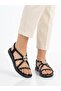 Women's Black Gold Buckle Detailed Soft Sole Casual Sandals