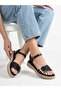 Women's Black Straw Detailed Comfortable Sole Daily Sandals - 2