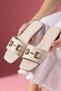 Nolise Beige Wrinkled Patent Leather Buckle Stylish Women's Daily Slippers - 3