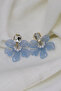 Indigo Blue Chunky Stone, Dangle Acrylic Earrings with Mini Pearls in the Center - 2