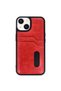 Apple iPhone 14 Compatible Case Sara Leather Case with Business Card Holder - Red - 5