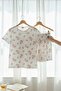 Pajama Set Floral Printed Lycra Single Jersey Short Sleeve Shorts Set - 3