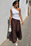 Brown Polka Dot Maxi Women's Satin Skirt Sh385 - 2