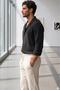 Men's Black Crepe Fabric Shirt and White Crepe Trousers Set - 5