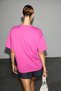 Lagertha women's 100% organic cotton thick textured oversize fit round neck fuchsia t-shirt - 5