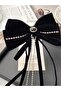 Velvet Bow Hair Clip with Pearl Chain Detail - 5