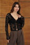 Buttoned Lace Jacket - Black |   F2072