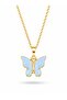 Gold Color Plated Ice Blue Color Pearlescent Butterfly Necklace