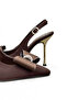 Women's High Heel Stiletto Brown Fabric Pointed Toe Open Back Satin Bow C2202 - 6