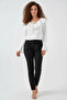 Women's V-Neck Ruffled Belted Long Sleeve White Blouse