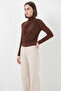 Women's Turtleneck Gathered Light Brown Blouse - 2