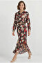Women's Shirt Collar Floral Patterned Satin Beige Double Suit - 5