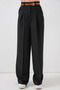 Women's High Waist Belted Palazzo Wide Leg Black Trousers - 2
