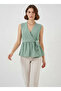 Women's Double Breasted Collar Belted Sleeveless Green Blouse - 2