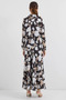 Women's Shirt Collar Floral Patterned Satin Black Double Suit - 4