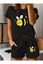 Cute Yellow Bee Printed Women's Premium Oversize Top and Bottom Set T-Shirt and Shorts Set