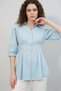 Women's Blue Shirt with Pleated Detail and Waistband